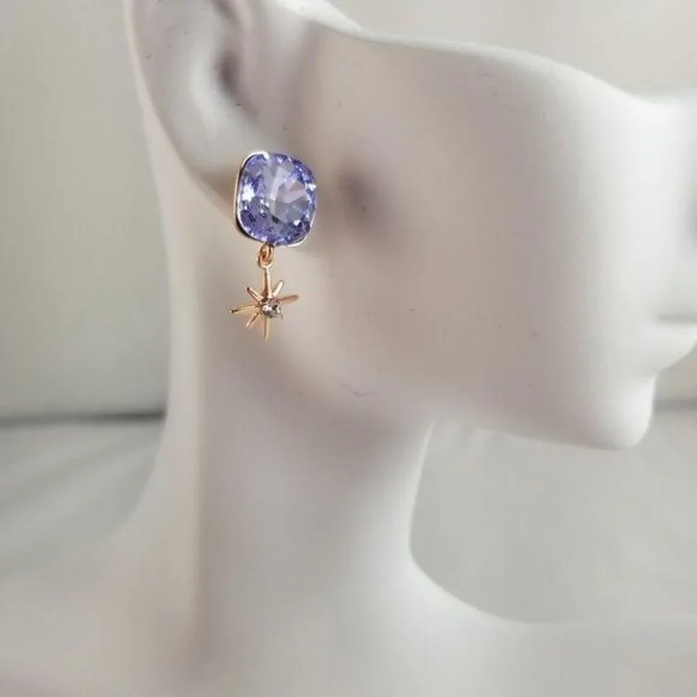 Purple GENUINE SWAROVSKI Made Crystal Star Earring